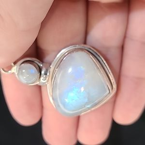 Authentic Rainbow Moonstone Sterling Silver Pendant